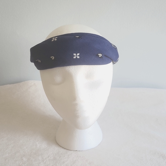 Western Cotton Scarf Women's Royal Blue , 20 inX 21 in. Border of White Dots. - Picture 3 of 8